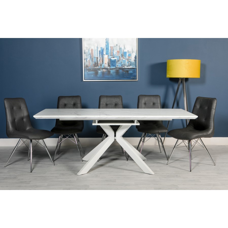 GRADE A2 - Connect White Faux Marble Top Extendable Dining Table - Thassos
 1600-2000mm