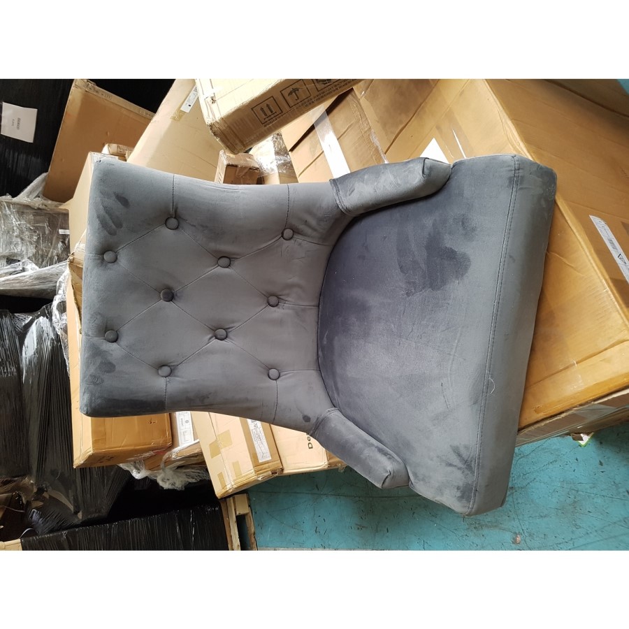 GRADE A2 - Pair of Grey Velvet Dining Chairs with Button Back - Kaylee