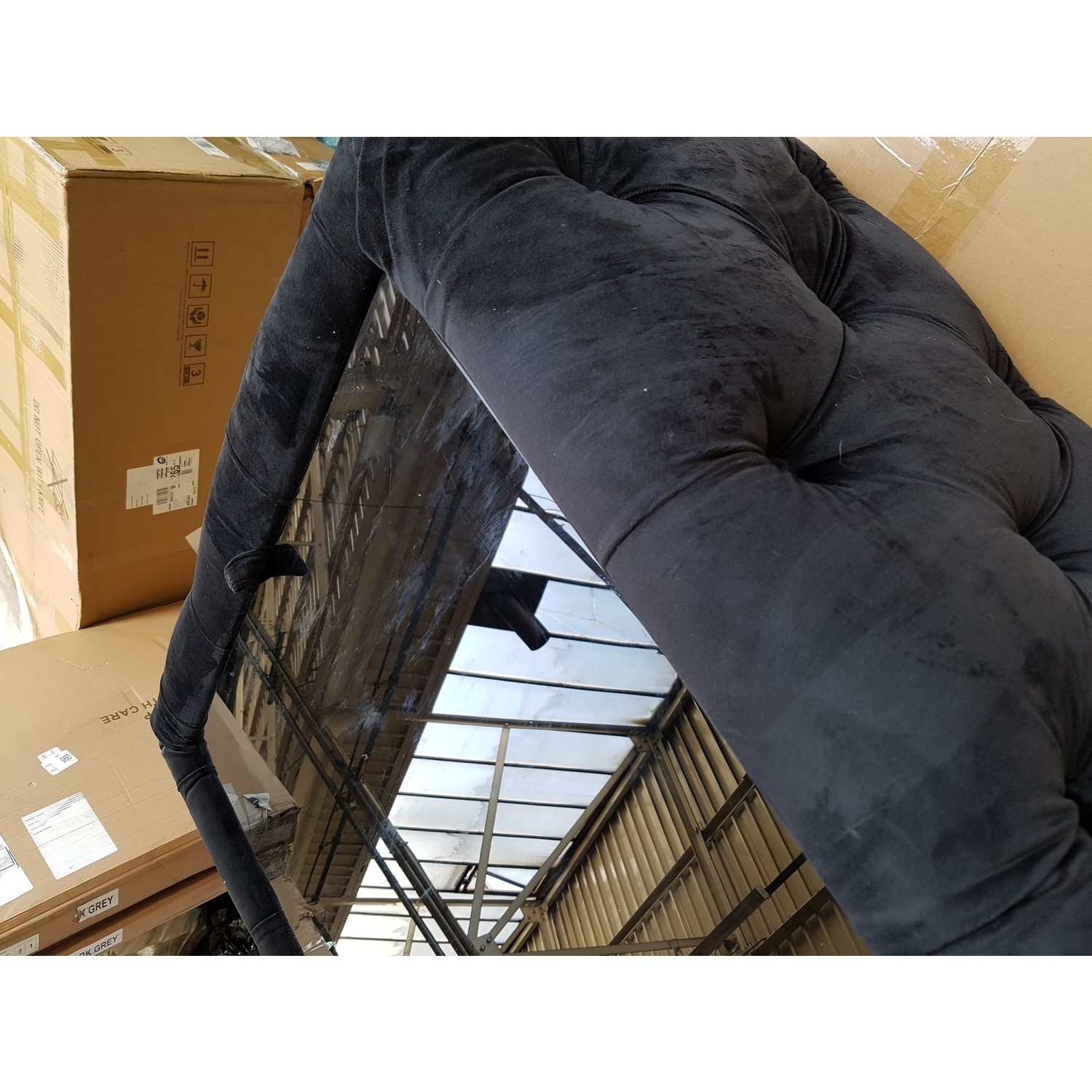 GRADE A2 Black Velvet Storage Coffee Table with Glass Top Buttoned