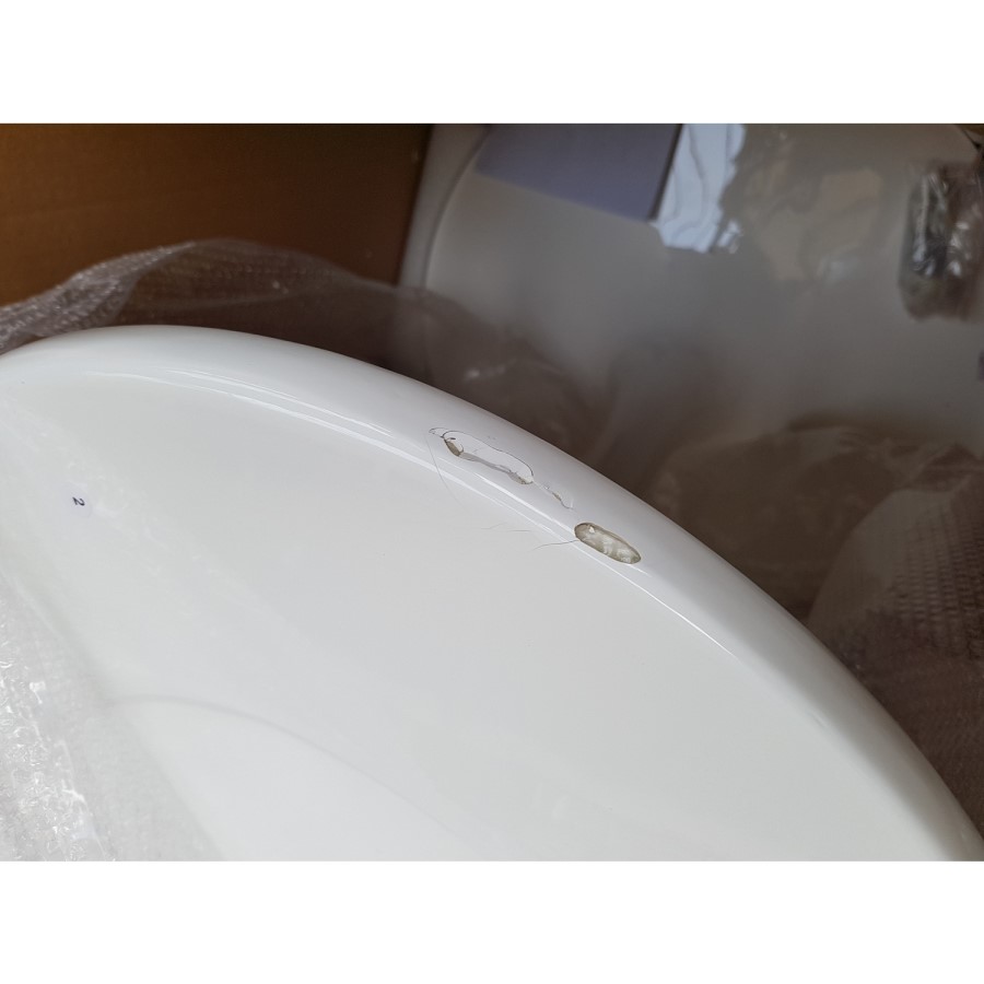 GRADE A2 - White Round 100cm Dining Table with Faux Marble Top - Seats 4 - Aura