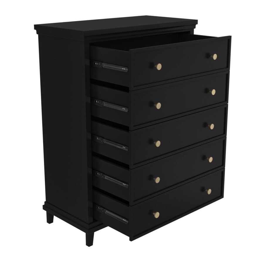 GRADE A1 - Georgia 5 Drawer Tall Chest of Drawers in Black