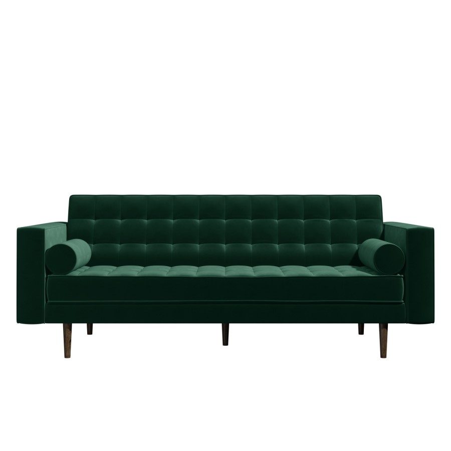 GRADE A2 - Buttoned Green Velvet Sofa - 3 Seater with Cushions - Elba
