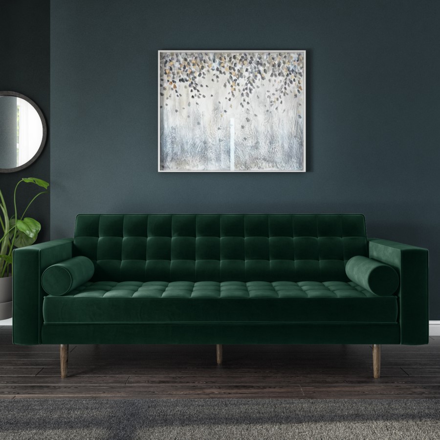 GRADE A2 - Buttoned Green Velvet Sofa - 3 Seater with Cushions - Elba