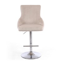 GRADE A2 - Adjustable Cream Velvet Bar Stool - Cairo