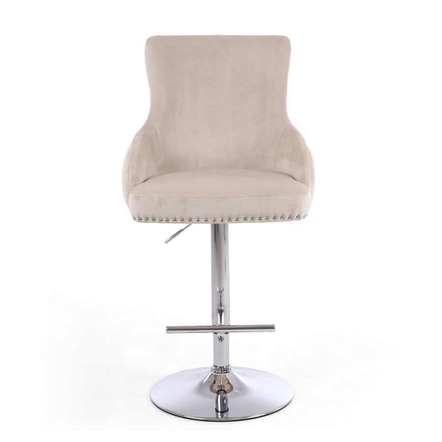 GRADE A2 - Adjustable Cream Velvet Bar Stool - Cairo