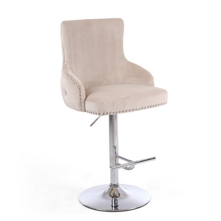 GRADE A2 - Adjustable Cream Velvet Bar Stool - Cairo