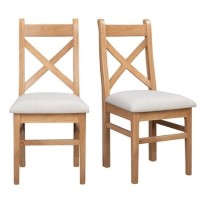 Set of 2 Solid Oak Dining Chairs with Fabric Seat - Adeline Set of 2 Solid Oak Dining Chairs with Fabric Seat - Adeline
