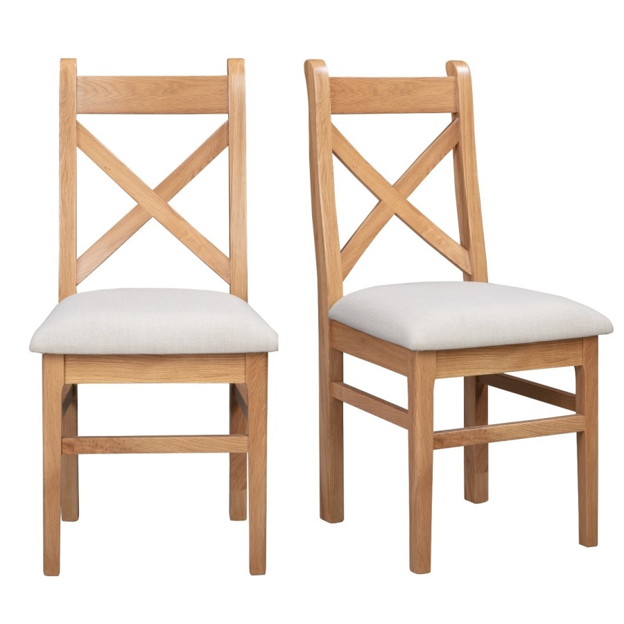 Set of 2 Solid Oak Dining Chairs with Fabric Seat - Adeline