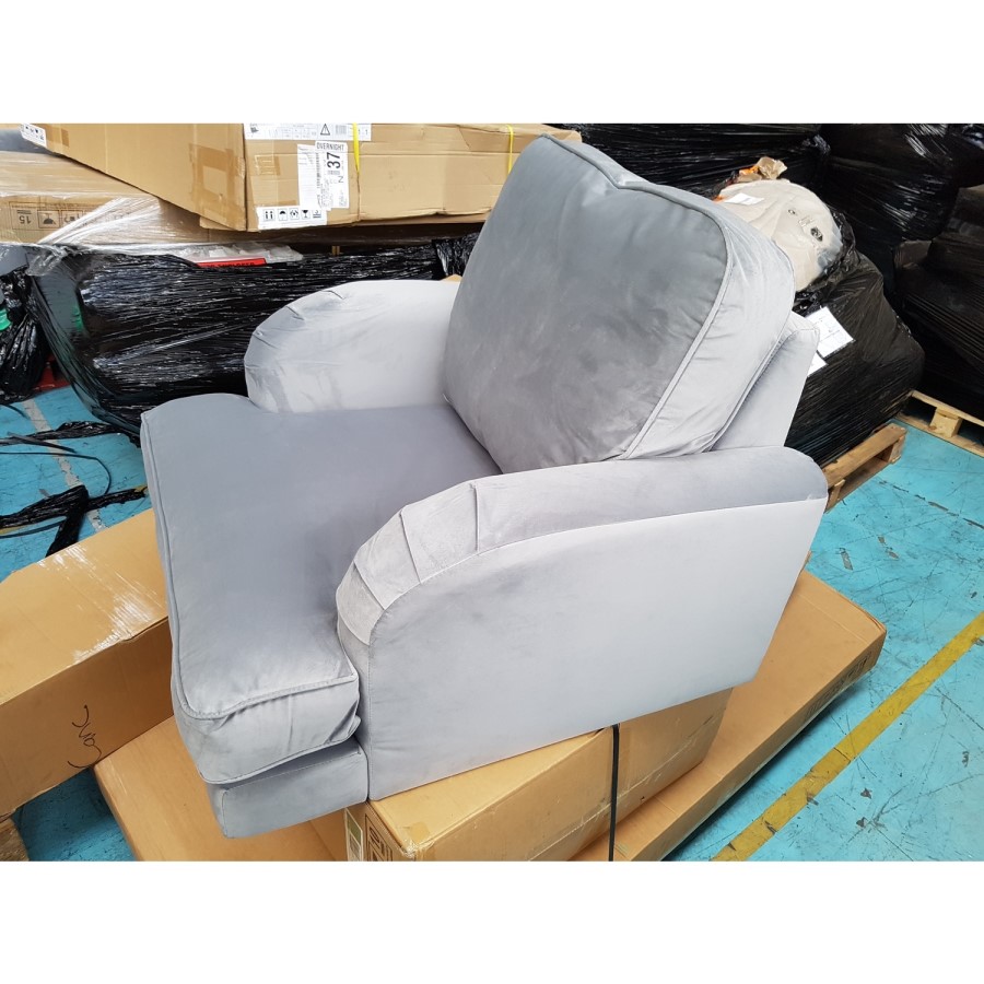 GRADE A2 - Silver Grey Velvet Armchair - Payton
