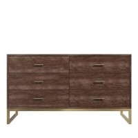GRADE A2 - Aubrey Walnut 6 Drawer Wide Chest of Drawers with Gold Legs