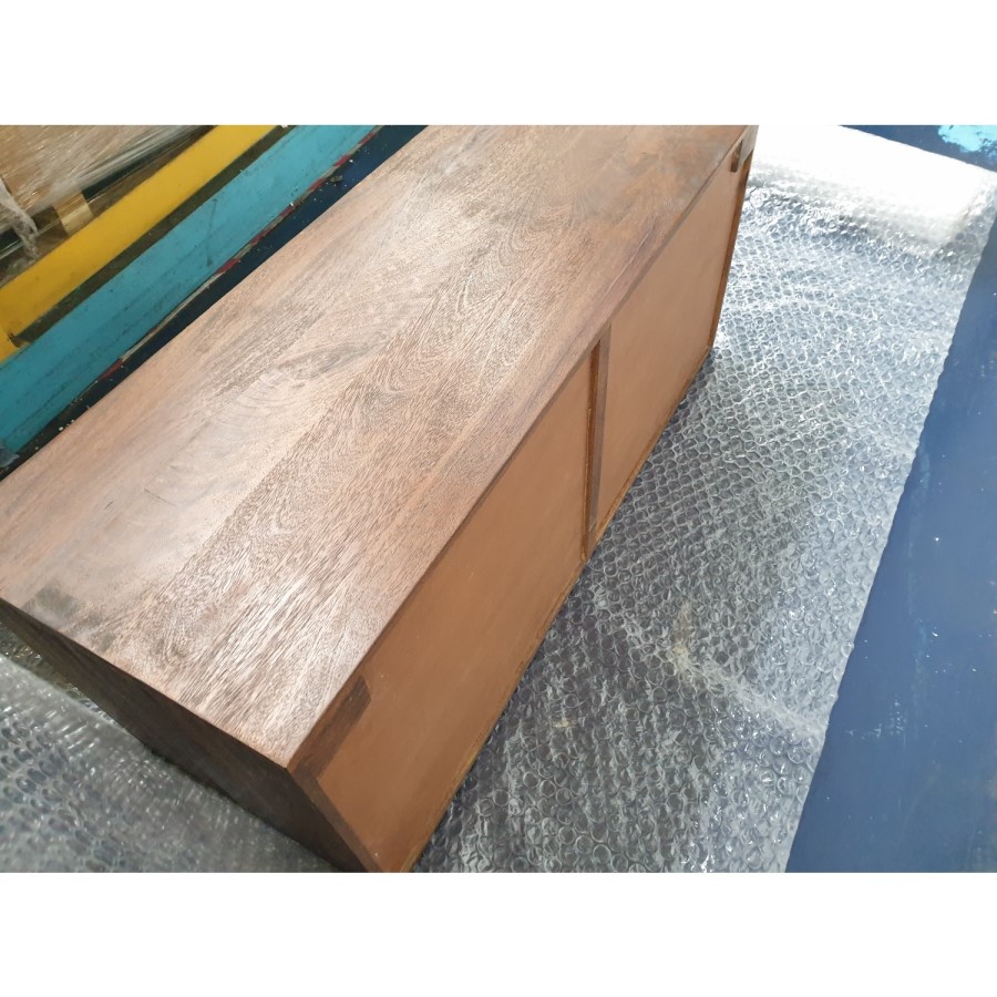 GRADE A2 - Aubrey Walnut 6 Drawer Wide Chest of Drawers with Gold Legs
