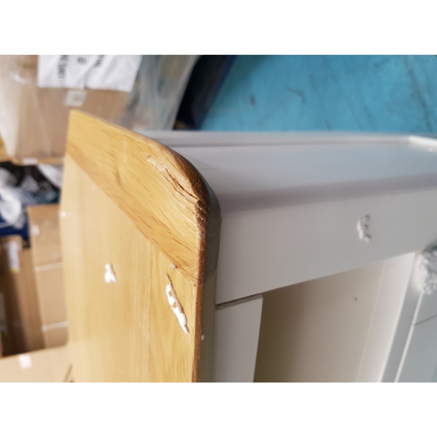 GRADE A2 - Corner TV Unit in White & Solid Oak with Storage - Adeline