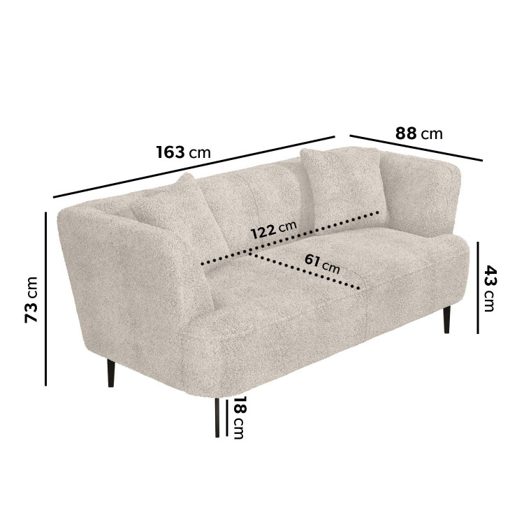 2 Seater Sofa in Cream Sheepskin Fabric - Teddy