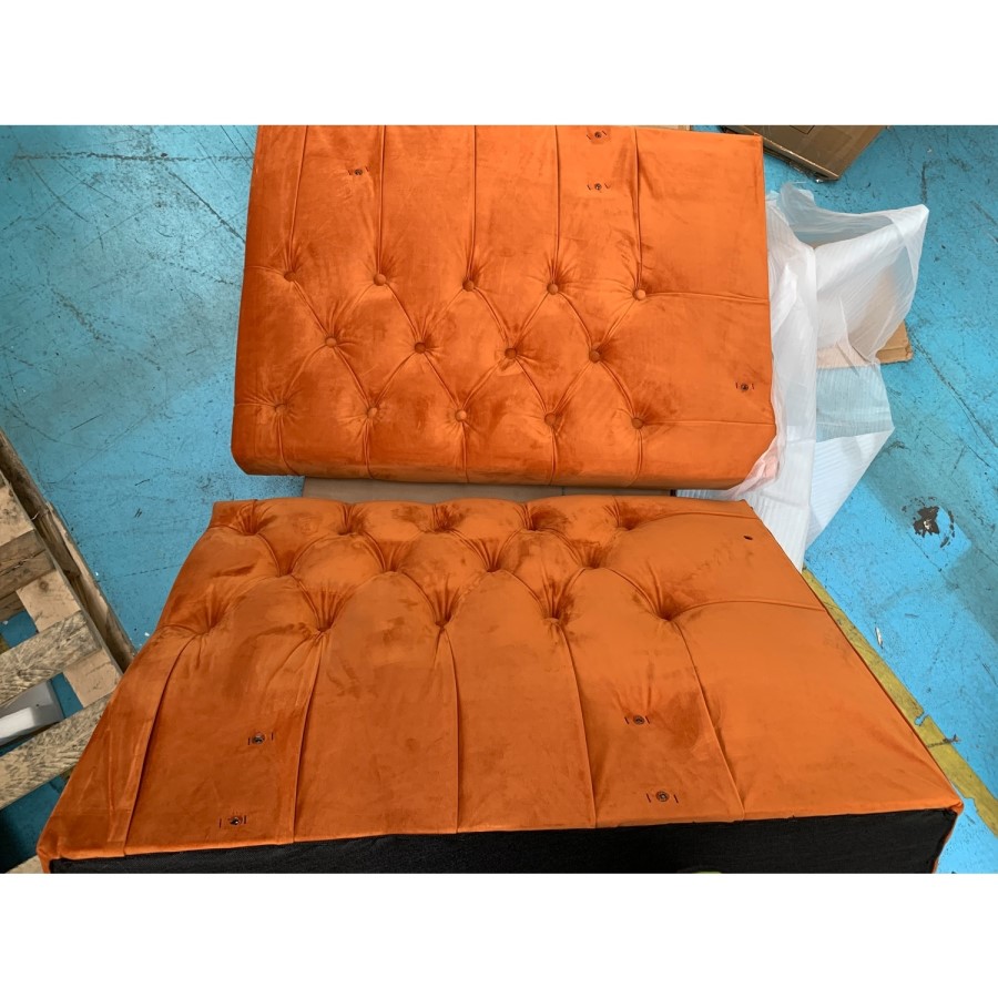 GRADE A2 - Buttoned Orange Velvet Sofa with Cushions - Seats 3 - Luthor
