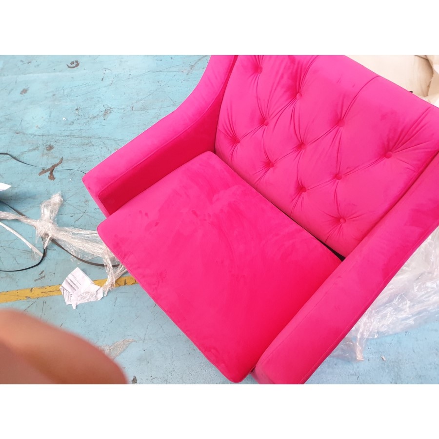 GRADE A2 - Hot Pink Velvet Armchair with Button Detail - Cole