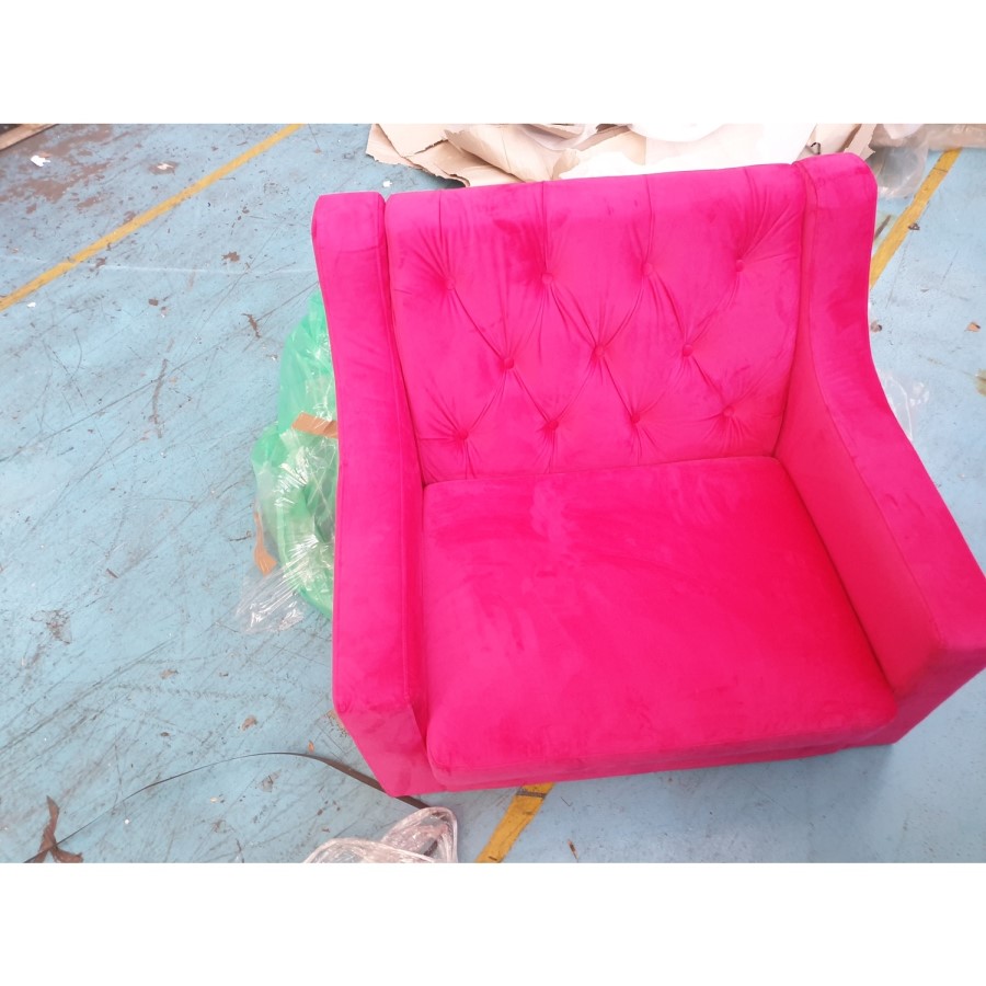 GRADE A2 - Hot Pink Velvet Armchair with Button Detail - Cole