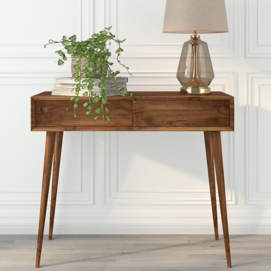 GRADE A2 - Walnut Console Table with Drawers - Briana