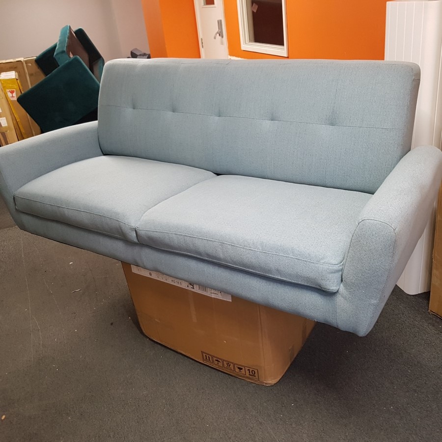 GRADE A2 - Light Blue Fabric Sofa - 3 Seater - Monza 