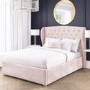 GRADE A2 - Safina King Size Wing Back Ottoman Bed in Baby Pink Velvet