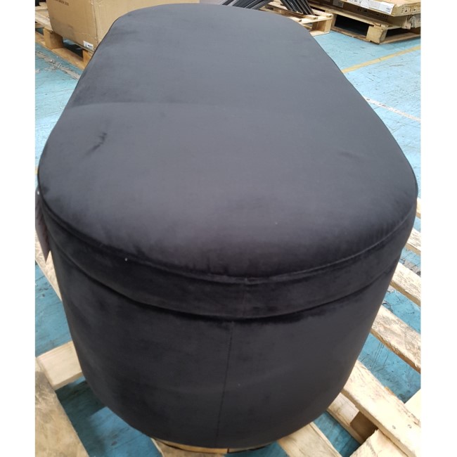 GRADE A2 - Large Black Velvet Footstool with Ottoman Storage - Monroe