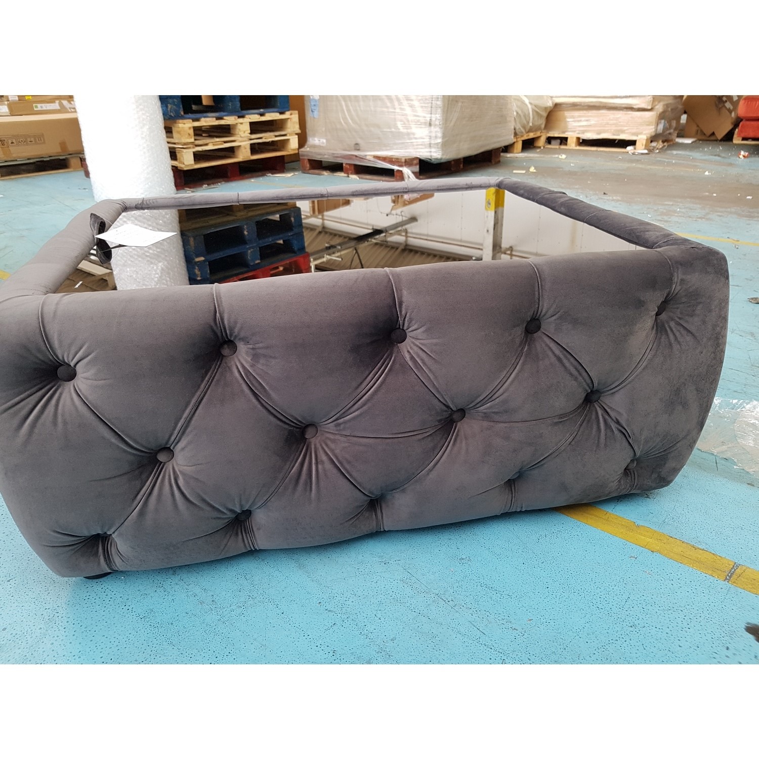 GRADE A2 Dark Grey Velvet Storage Coffee Table with Glass Top