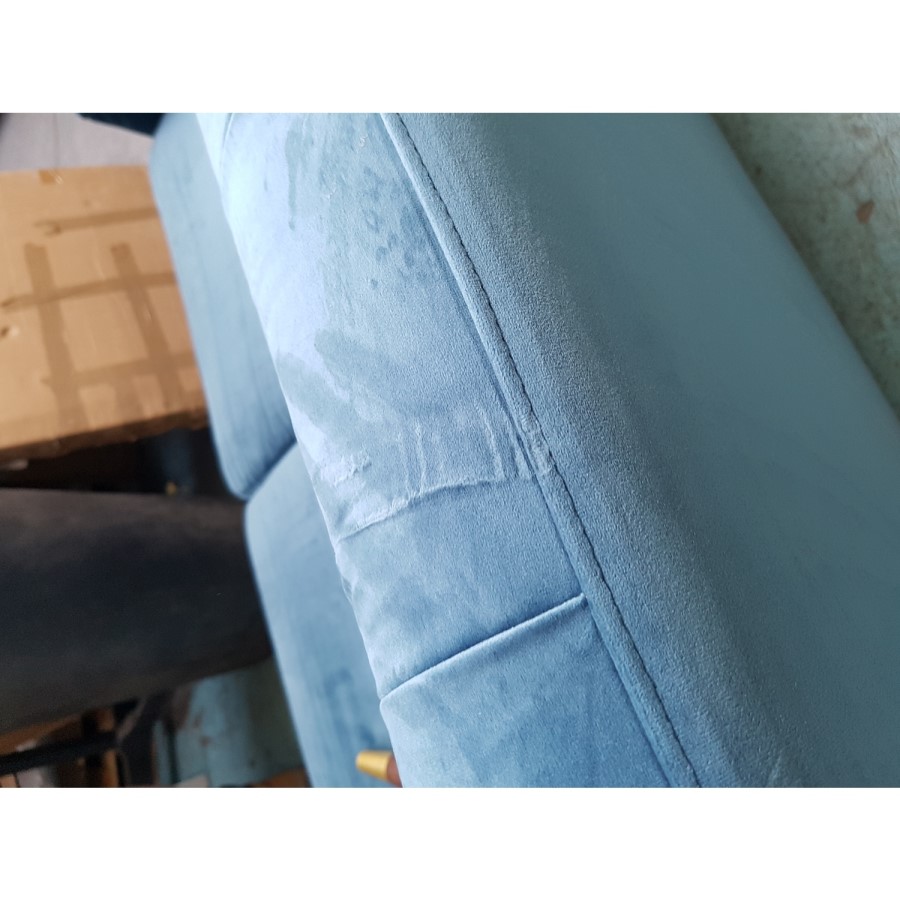GRADE A2 - 2 Seater Sofa in Blue Velvet with Buttoned Back - Cole