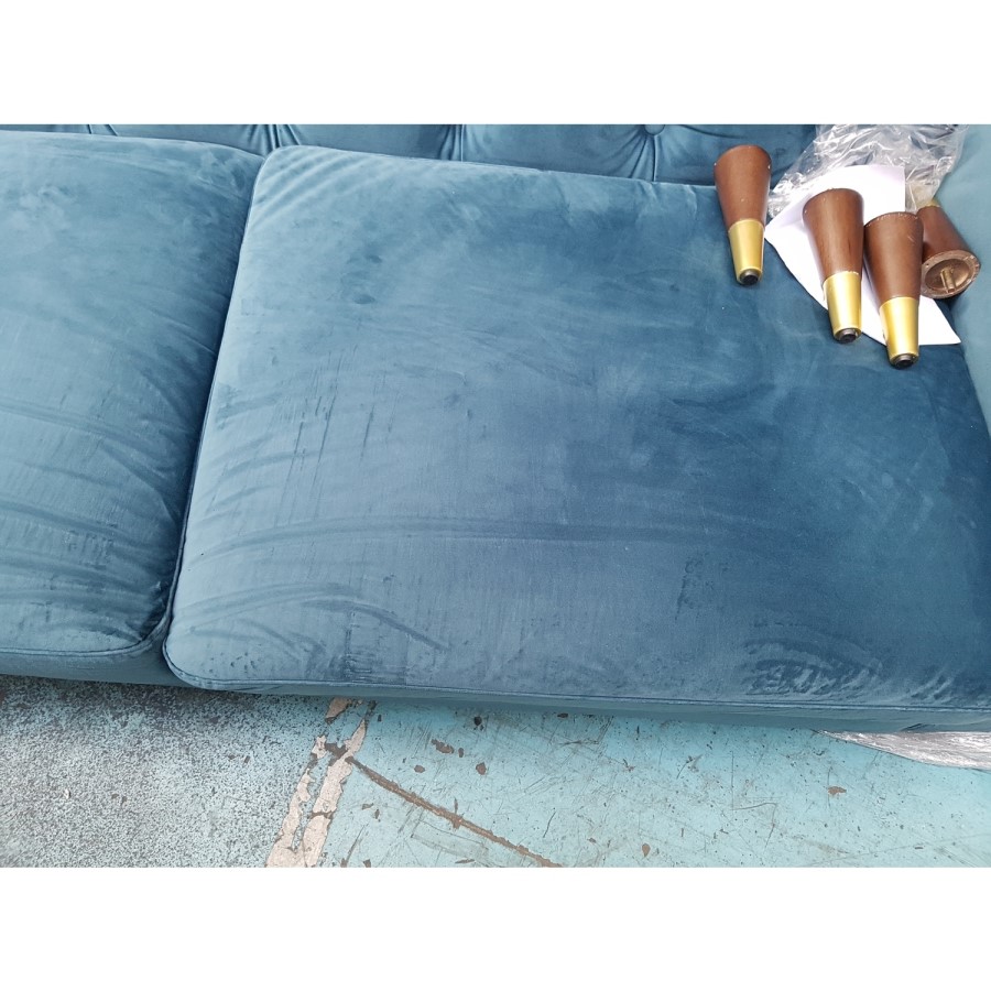 GRADE A2 - 2 Seater Sofa in Blue Velvet with Buttoned Back - Cole