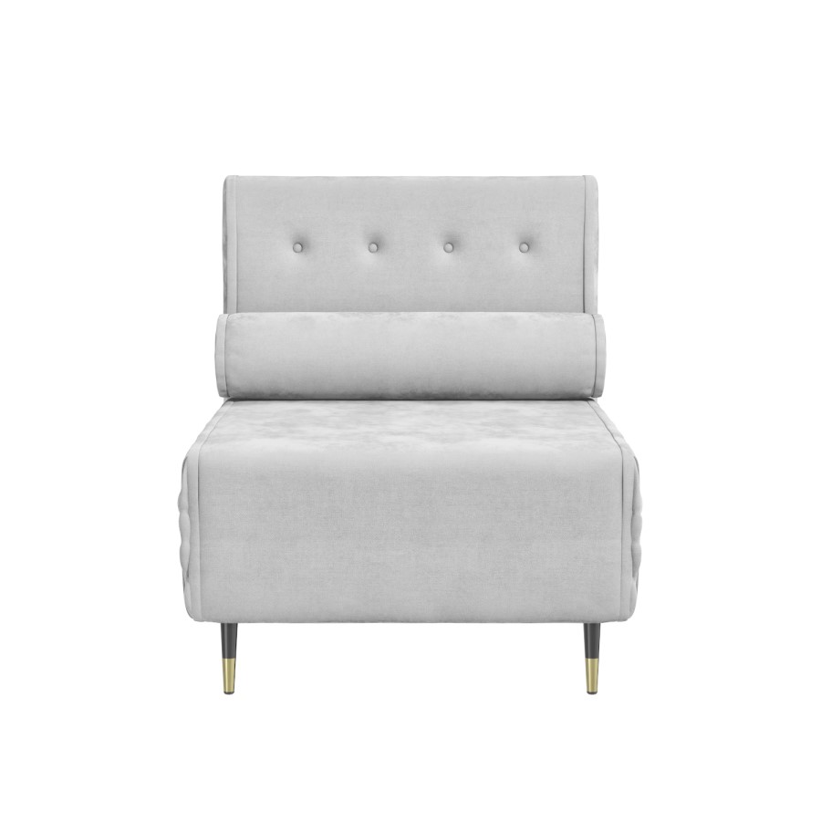 GRADE A2 - Single Sofa Bed in Silver Grey Velvet with Bolster Cushion - Eleni
