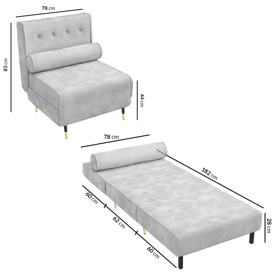 GRADE A2 - Single Sofa Bed in Silver Grey Velvet with Bolster Cushion - Eleni