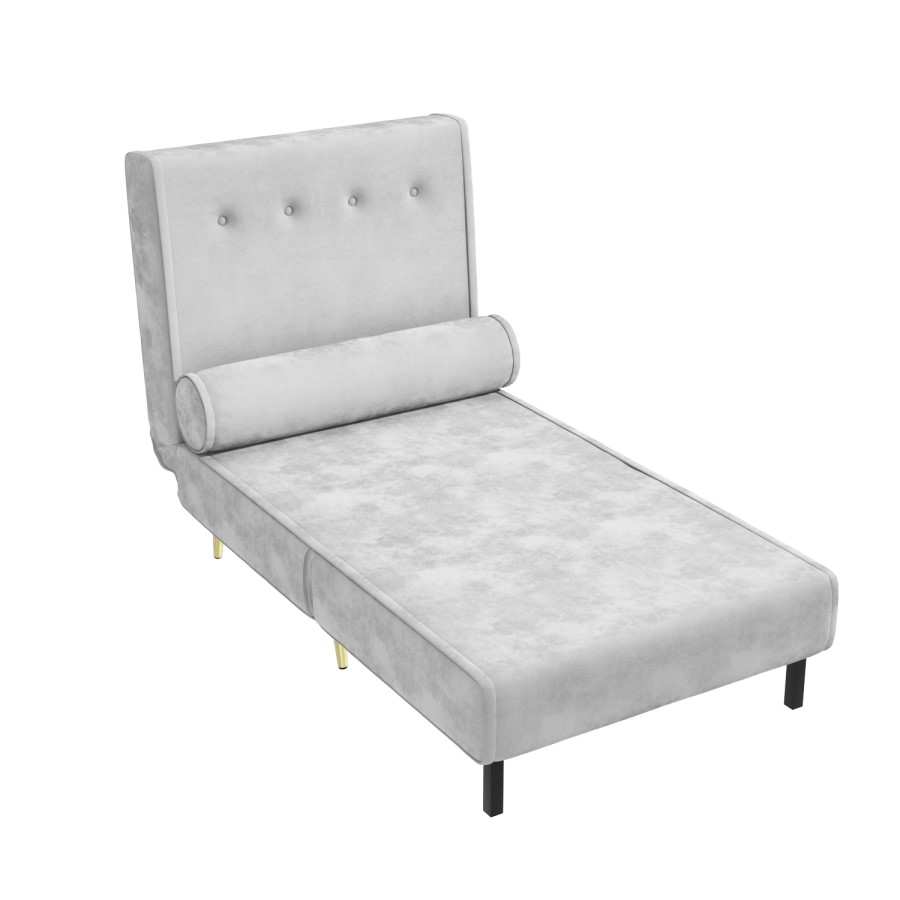 GRADE A2 - Single Sofa Bed in Silver Grey Velvet with Bolster Cushion - Eleni