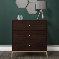 GRADE A2 - Mango Wood Chevron Chest of 3 Drawers with Legs  - Jude 