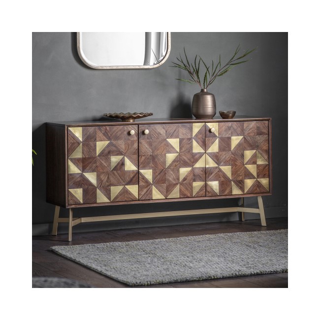 GRADE A2 - Gallery Solid Wood Sideboard with Brass Inlay Finish - Tate Range
