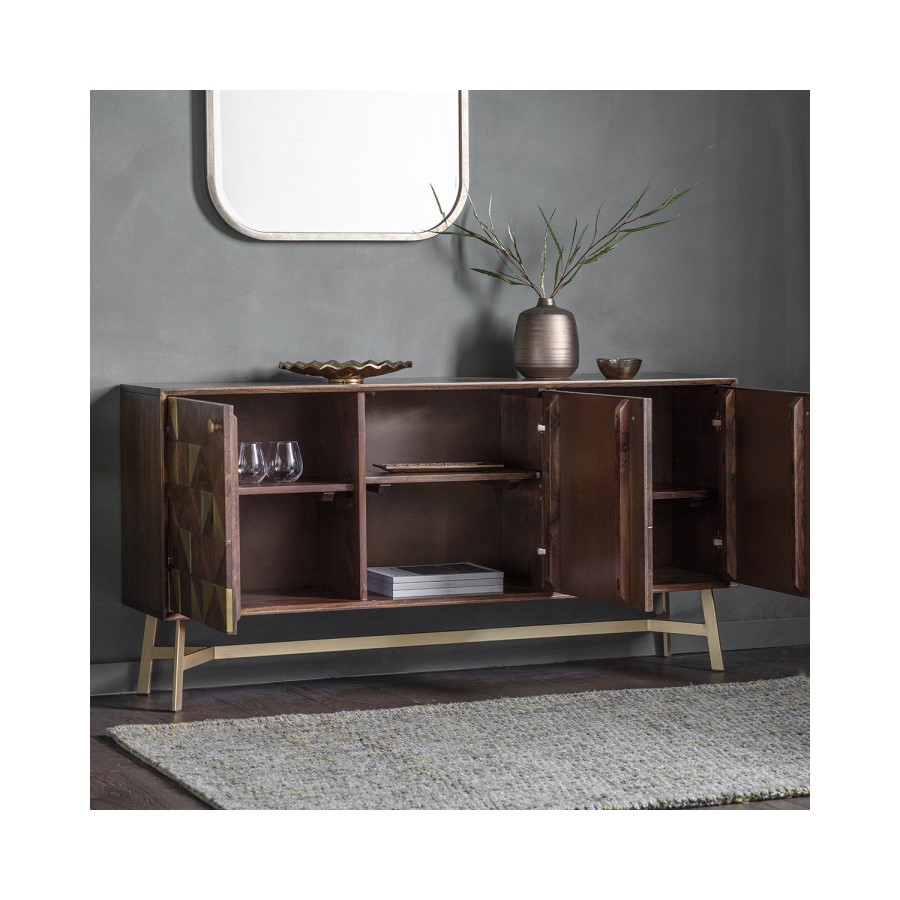 GRADE A2 - Gallery Solid Wood Sideboard with Brass Inlay Finish - Tate Range