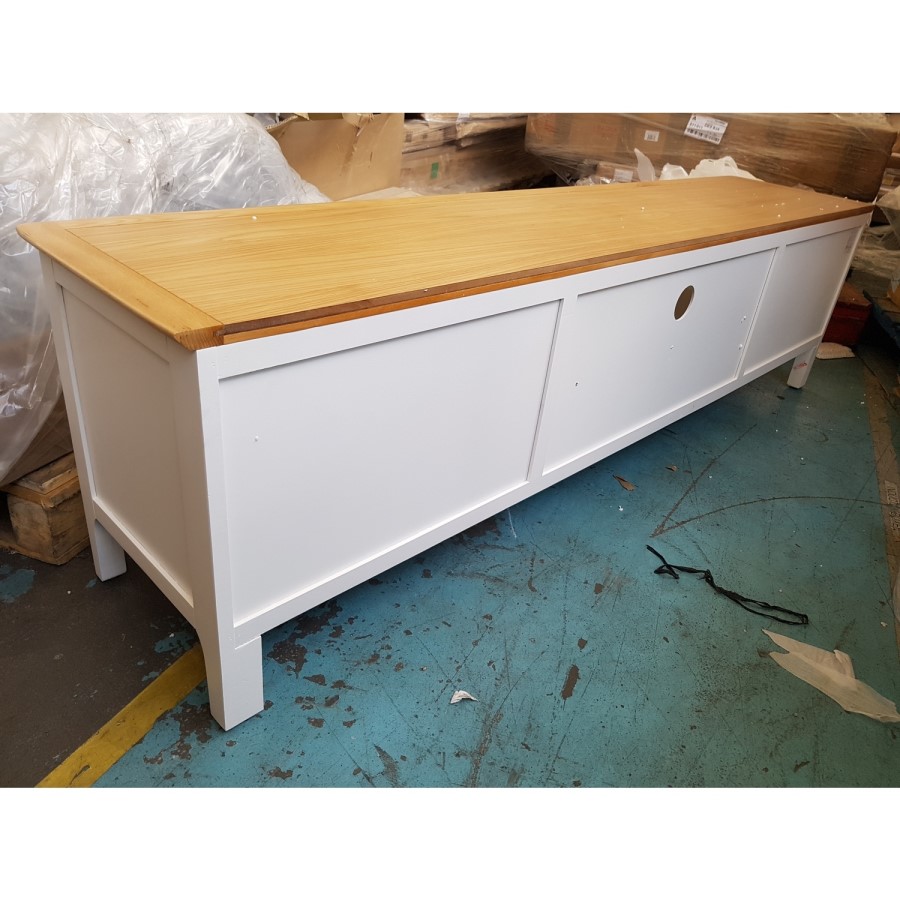 GRADE A2 - Large White Painted Solid Wood TV Unit - TV's up to 70" - Adeline