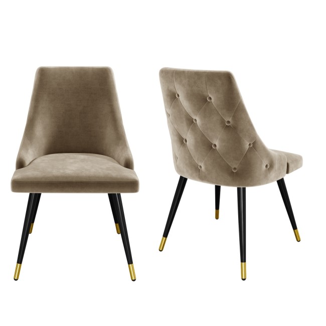 GRADE A2 - Pair of Beige Velvet Dining Chairs with Button Back & Black Legs - Maddy