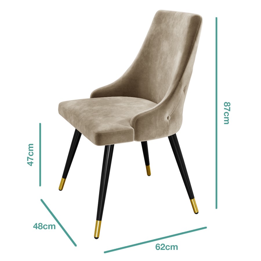 GRADE A2 - Pair of Beige Velvet Dining Chairs with Button Back & Black Legs - Maddy