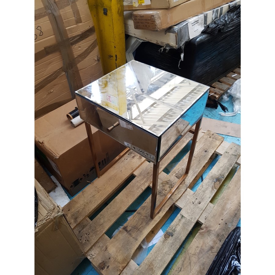 GRADE A2 - Lola Mirrored Single Drawer Bedside Table with Rose Gold Legs