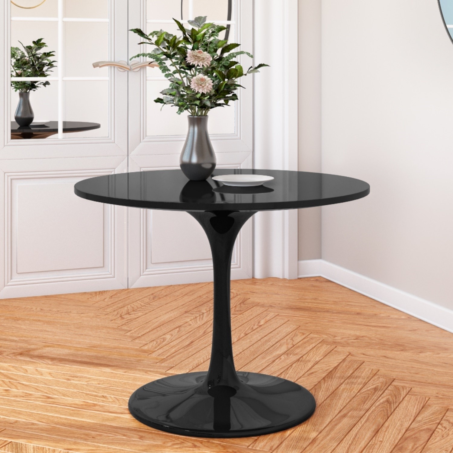 Black Round High Gloss 100cm Dining Table - Seats 4 - Aura - Furniture123