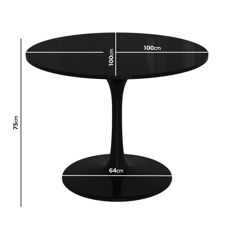 GRADE A1 - Black Round High Gloss 100cm Dining Table - Seats 4 - Aura