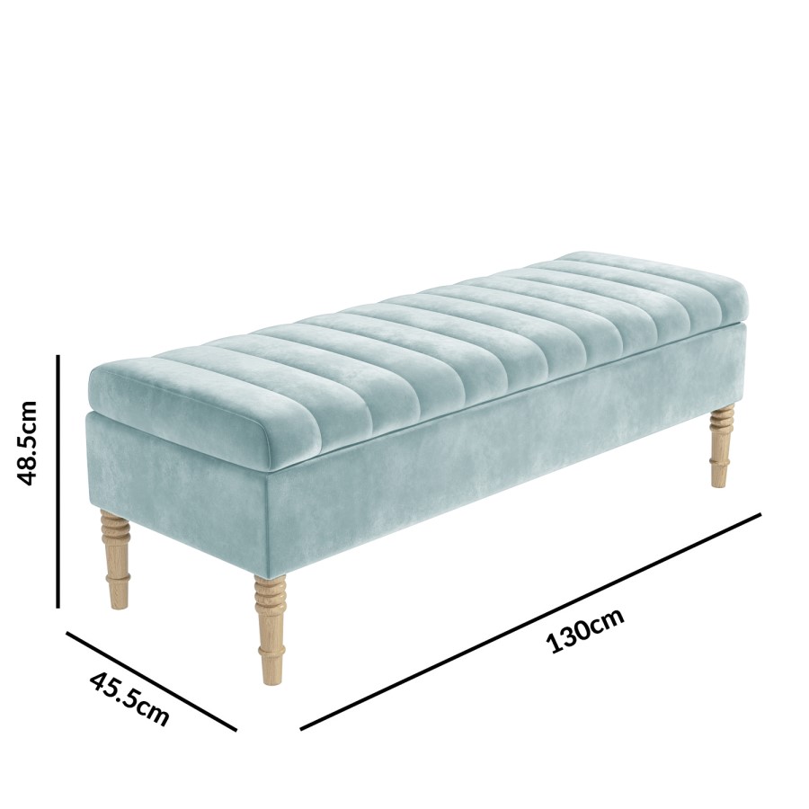 GRADE A1 - Safina Striped Top Ottoman Storage Bench in Duck Egg Blue Velvet