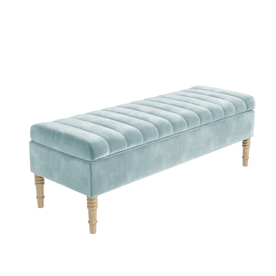 GRADE A1 - Safina Striped Top Ottoman Storage Bench in Duck Egg Blue Velvet