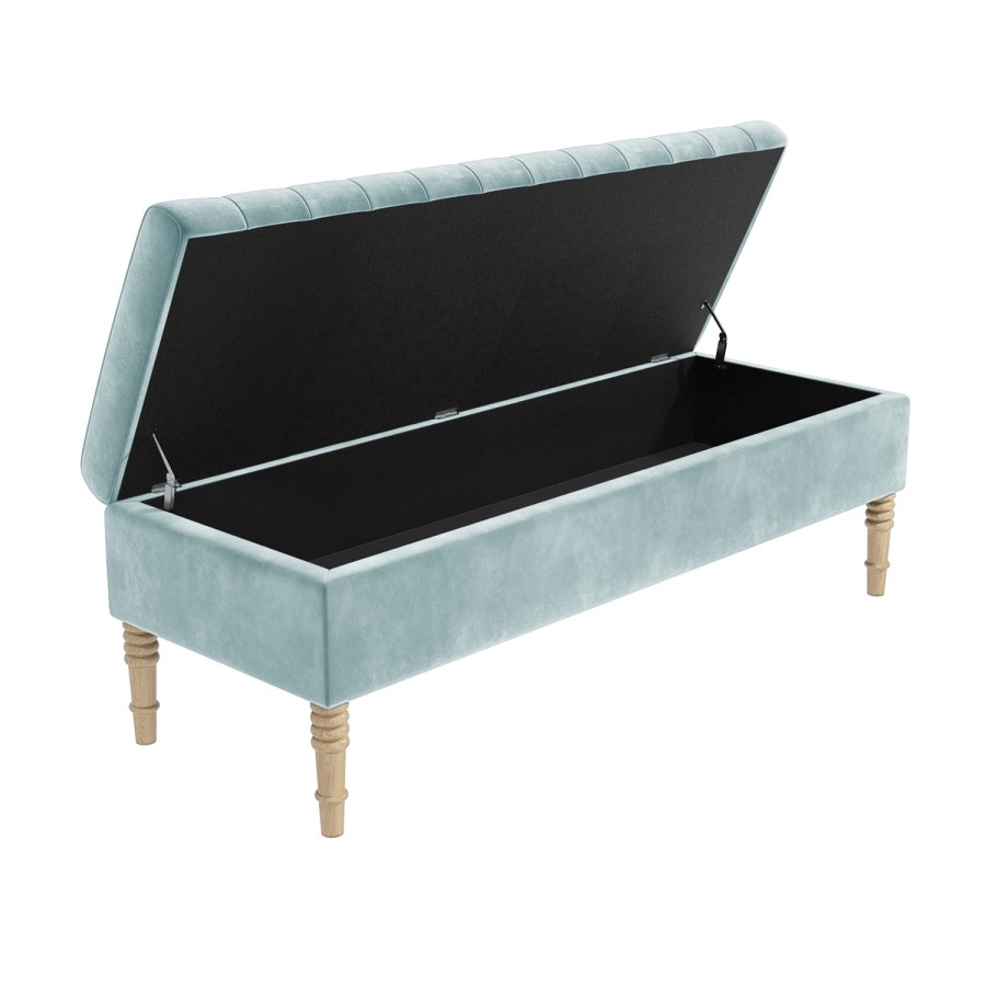 GRADE A1 - Safina Striped Top Ottoman Storage Bench in Duck Egg Blue Velvet