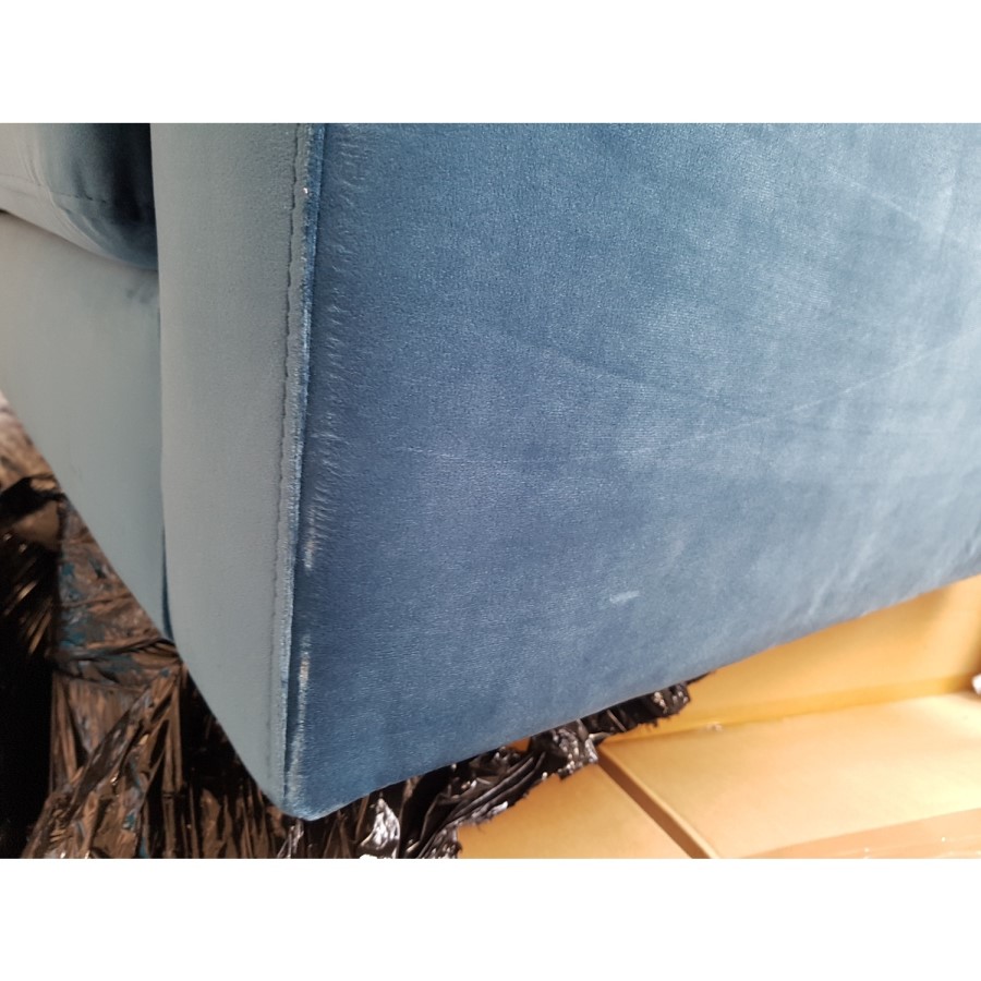 GRADE A2 - Blue Petrol Velvet Buttoned Armchair - Cole