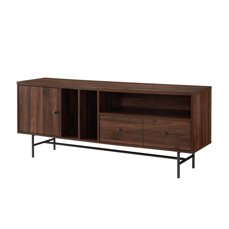 Dark Wood TV Unit with Black Metal - TVs up to 66" - Foster