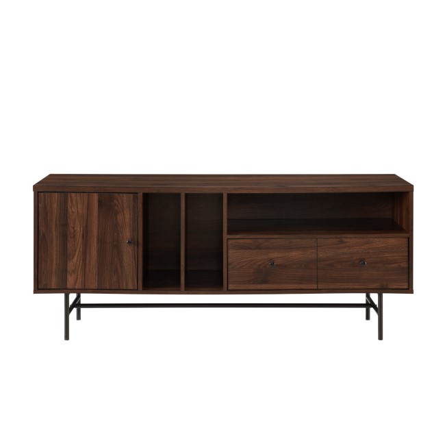 Dark Wood TV Unit with Black Metal - TVs up to 66" - Foster