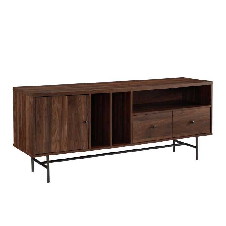 Dark Wood TV Unit with Black Metal - TVs up to 66" - Foster