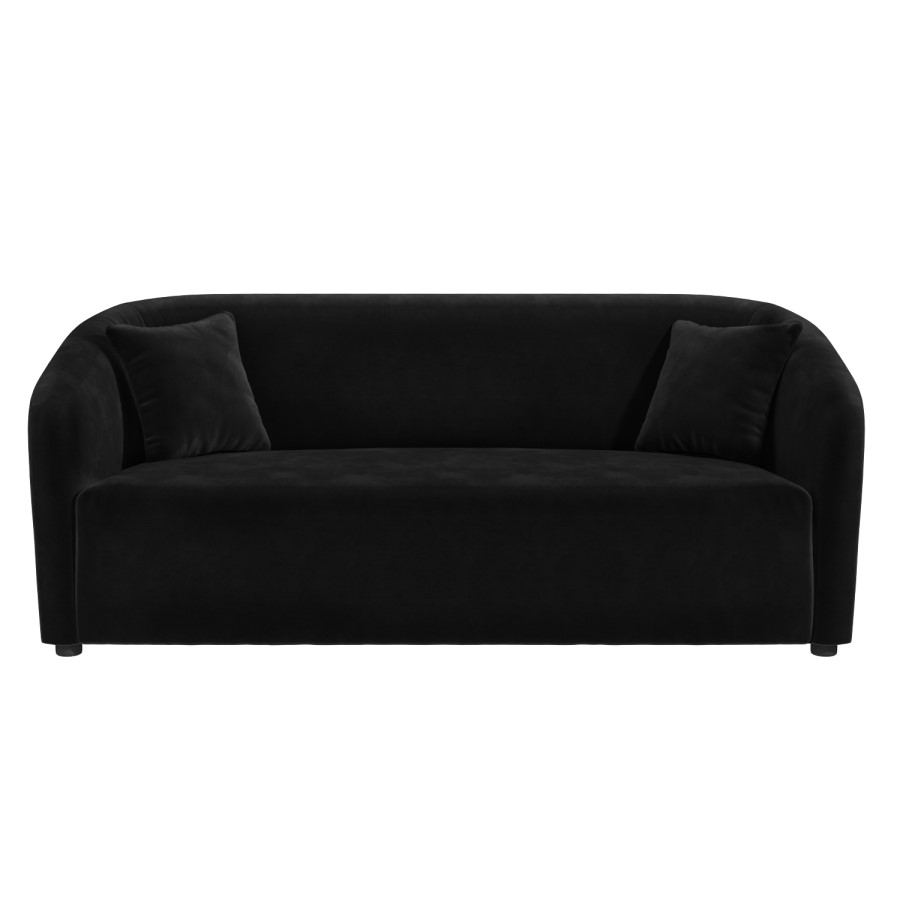 Black Velvet 3 Seater Curved Tub Sofa - Monroe