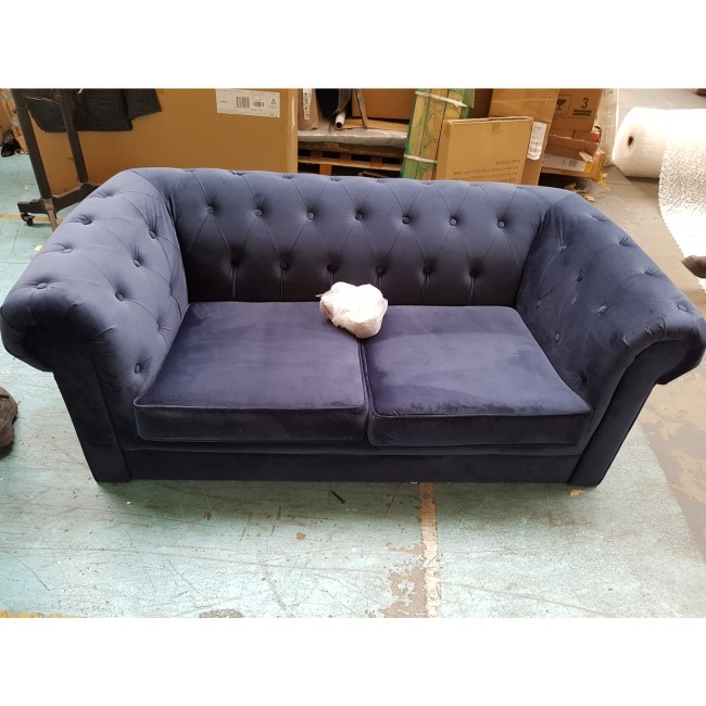 GRADE A2 - Navy Blue Velvet Chesterfield Sofa - Seats 2 - Bronte