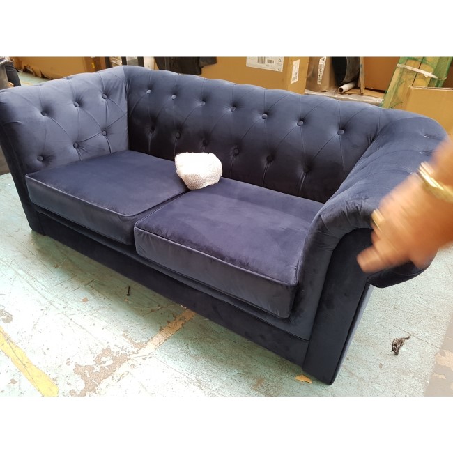 GRADE A2 - Navy Blue Velvet Chesterfield Sofa - Seats 2 - Bronte