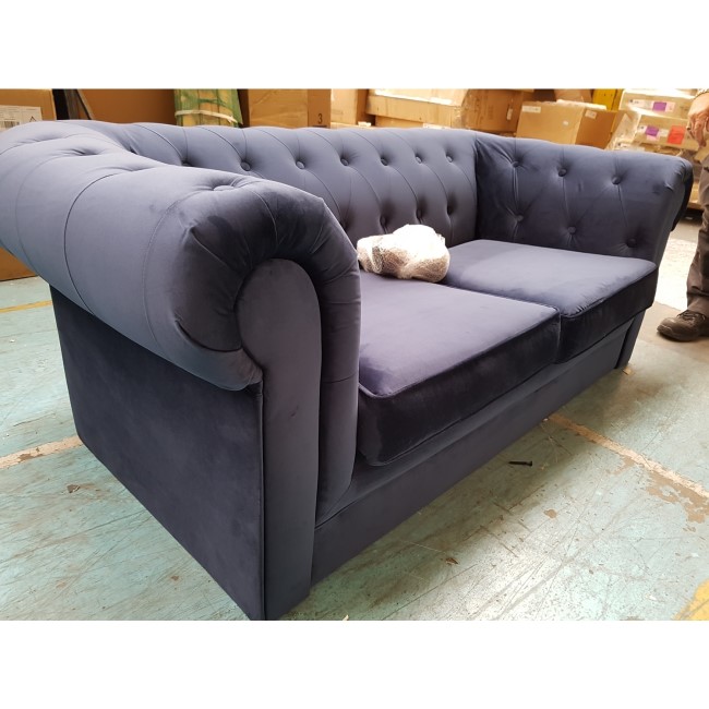 GRADE A2 - Navy Blue Velvet Chesterfield Sofa - Seats 2 - Bronte